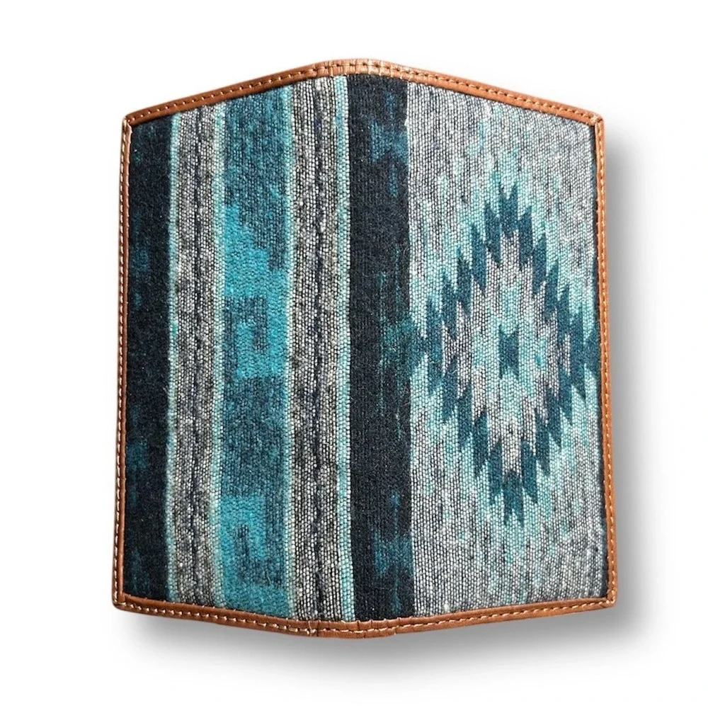 New Tony Lama Rodeo Wallet Blue Aztec Genuine Leather RFID Western‎ Checkbook